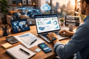 Fintech professional checking documents and compliance checklist for US money transmitter licenses.